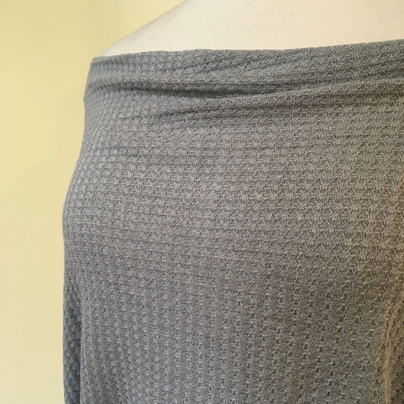 Off Shoulder Soft Stretchy Waffle Knit Sweater Top Grey - Picture 3 of 4